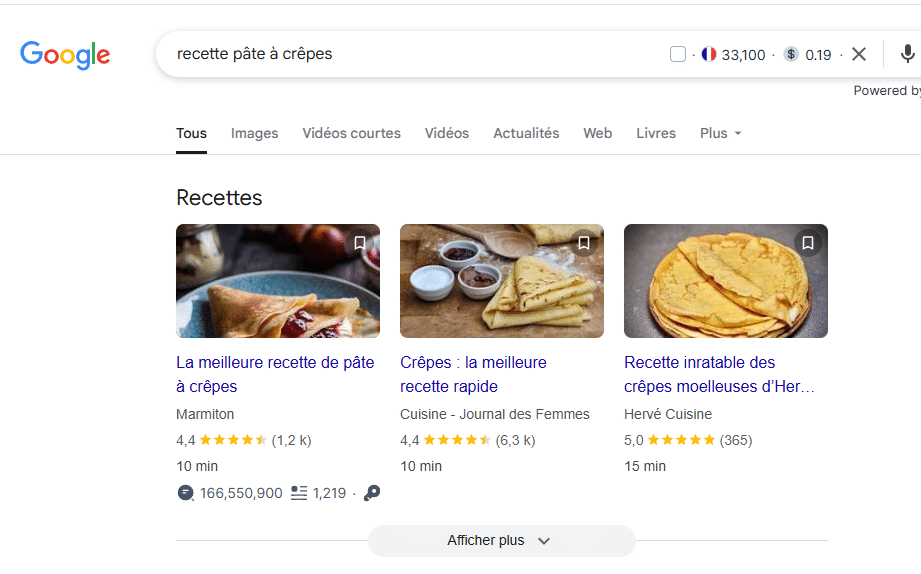 Exemple de données structurées - Recettes