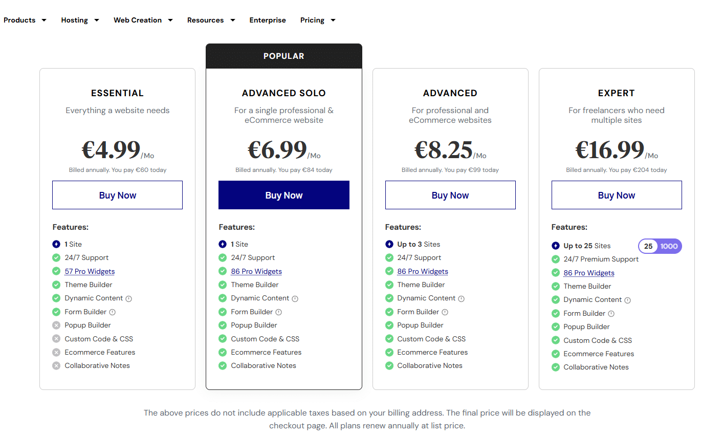Prix du builder de site Elementor Pro en 2025